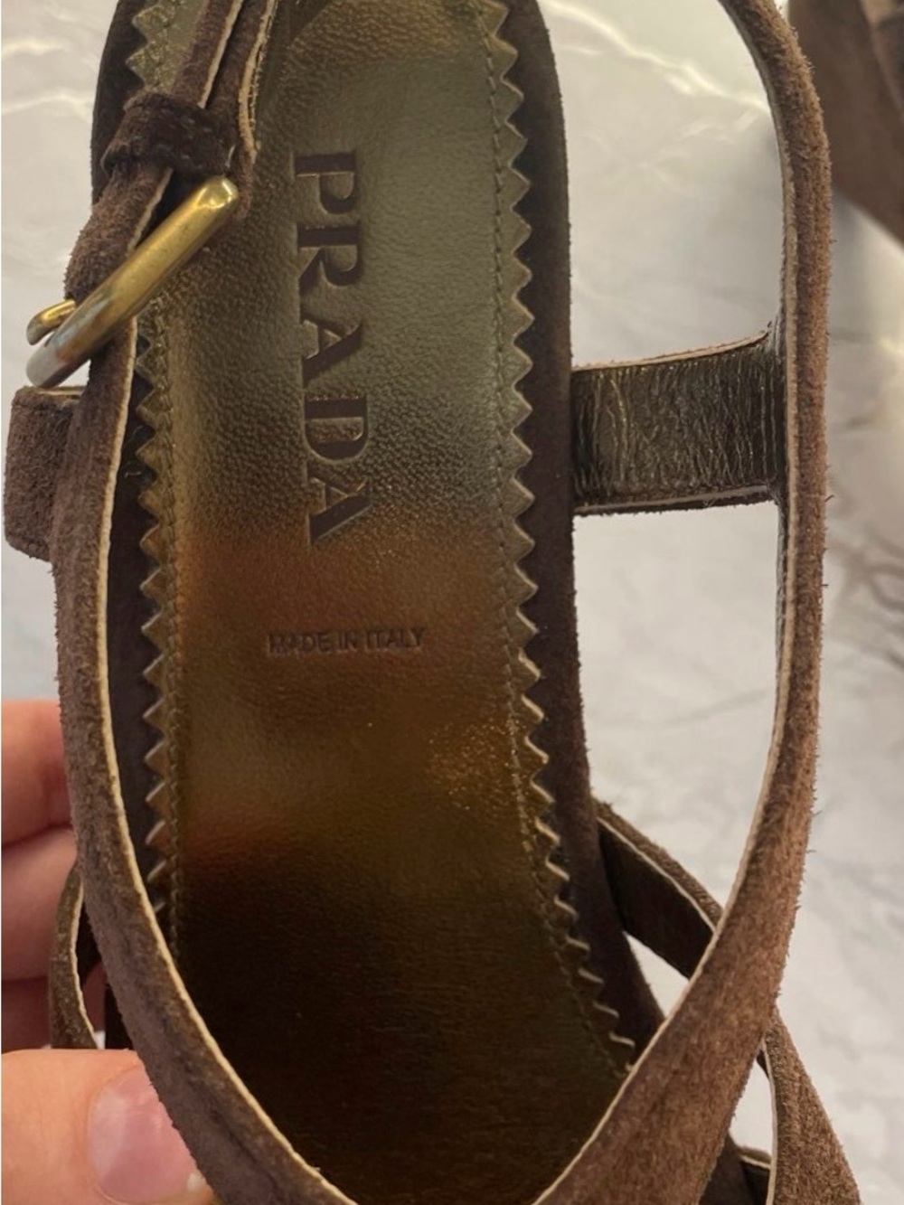 Prada Brown Suede Studded Slingback Sandals - Picture 2 of 5